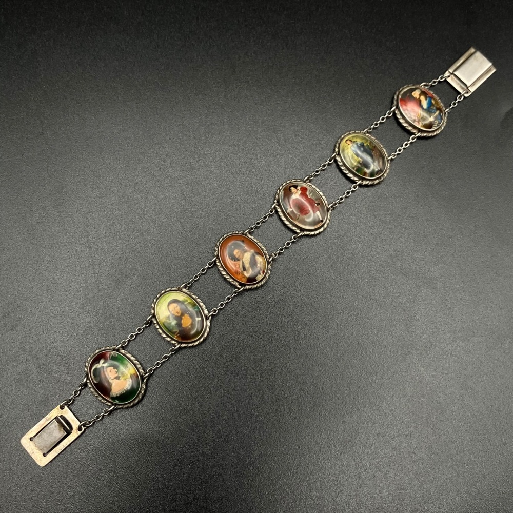 Vintage Sterling Silver Bracelet Old Master's Famous Painting Panels Size 6.25 " - Picture 8 of 14